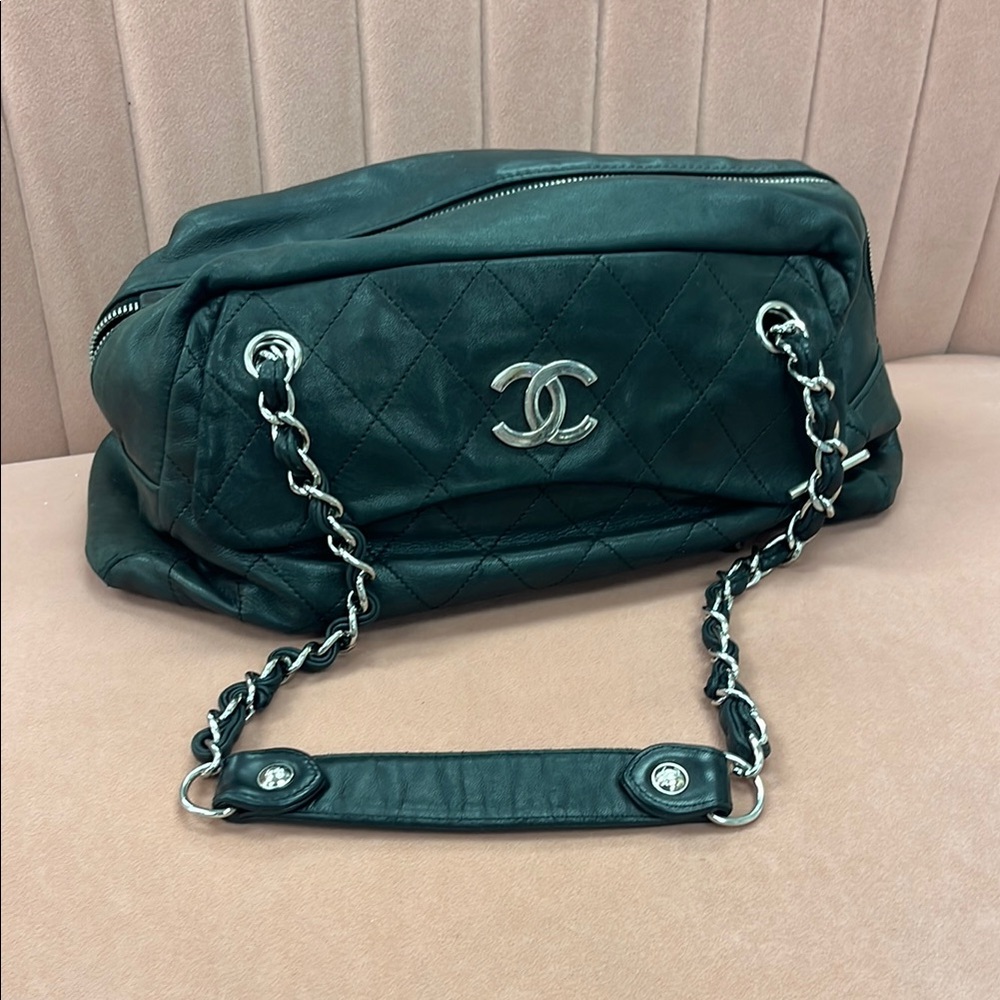 Chanel Dark Green Quilted Leather Shoulder Bag